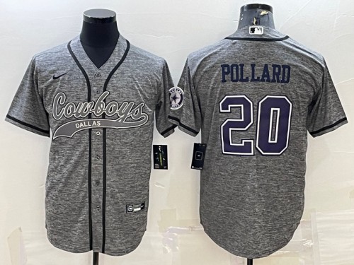 Men's Dallas Cowboys #20 Tony Pollard Gray With Patch Cool Base Stitched Baseball Jersey